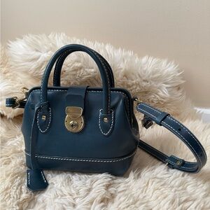 Tangent Linear Handmade Leather Dr. Bag w/Crossbody Strap - Ocean Blue